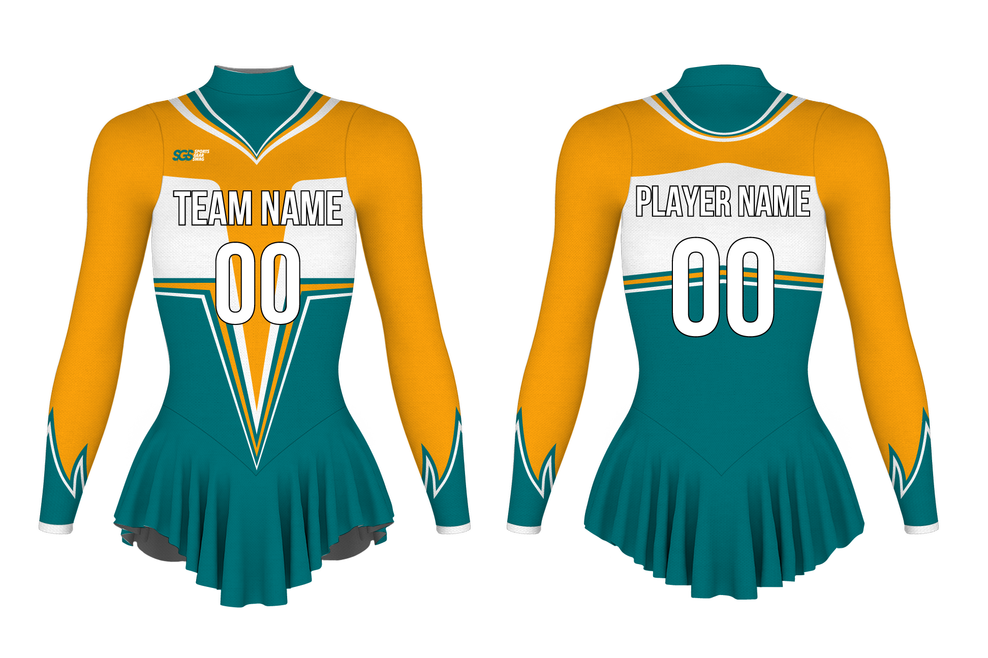 Custom figure skating long sleeve one piece uniform prismatic flares adult youth pleated skirt - Figure-skating-one-piece-uniforms