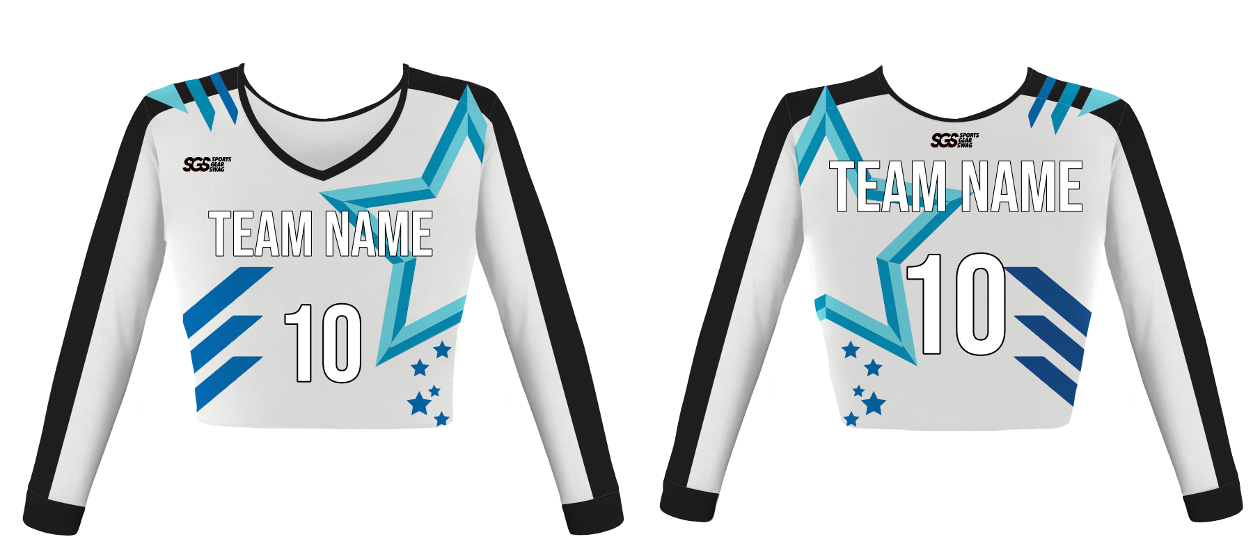 Custom spring azure star youth adult unisex cheerleading long sleeve crop top jersey - Jersey
