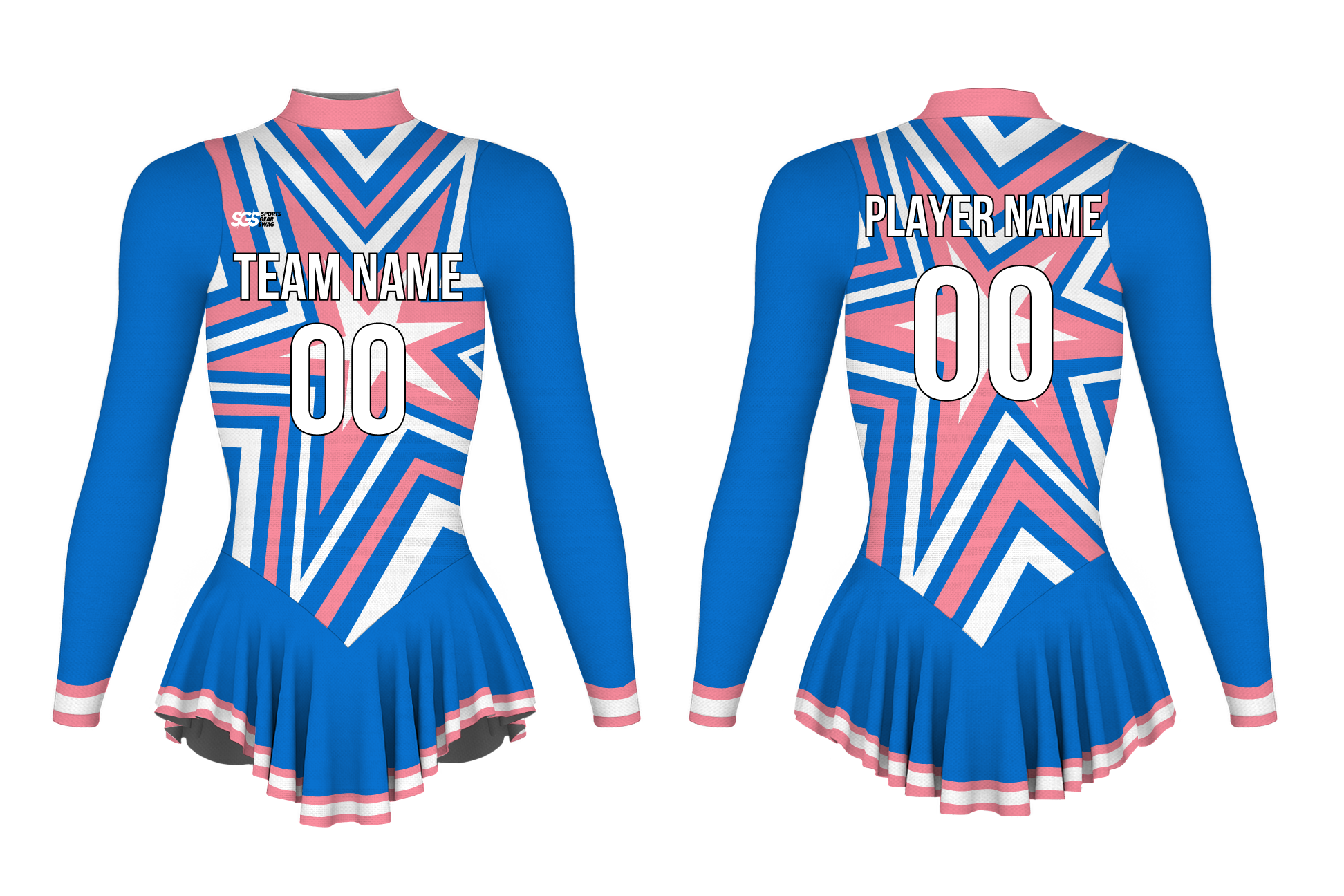 Custom figure skating long sleeve one piece uniform nebula spark adult youth pleated skirt - Figure-skating-one-piece-uniforms