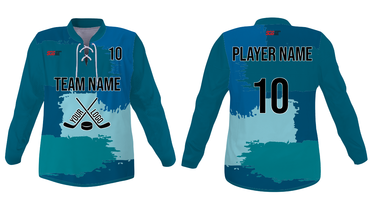 Custom blue distorted youth unisex hockey jersey laces - Jersey
