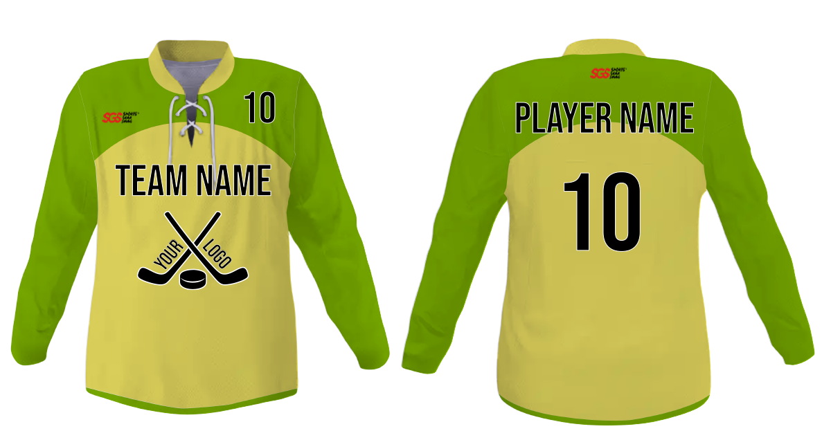 Custom solid yellow and green adult youth unisex hockey jersey with laces - Jersey