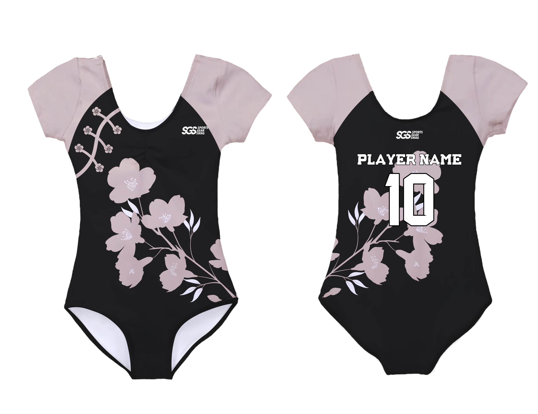Custom short sleeve  gymnastic uniform adult youth floral blossoms - Gymnastics-uniforms