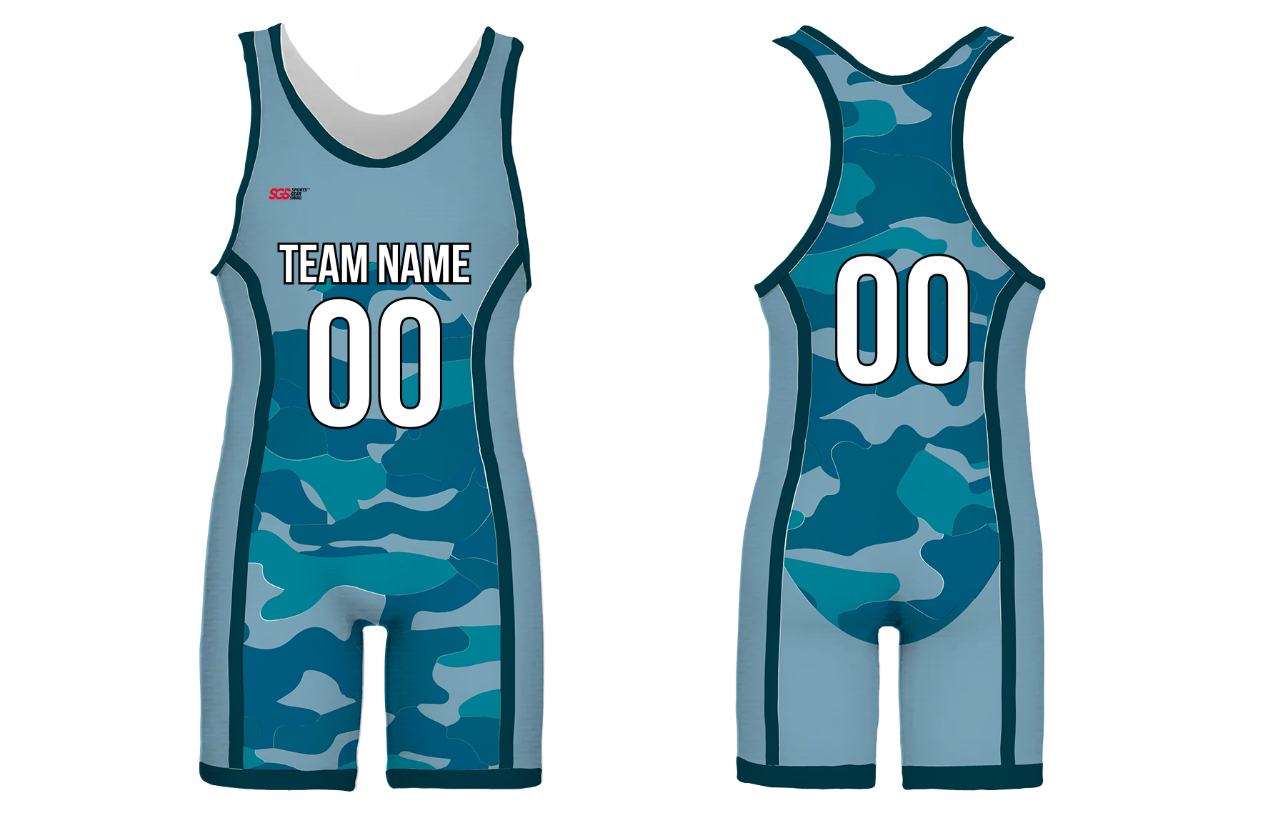 Custom blue recon camo adult youth unisex wrestling singlets - Wrestling-singlets