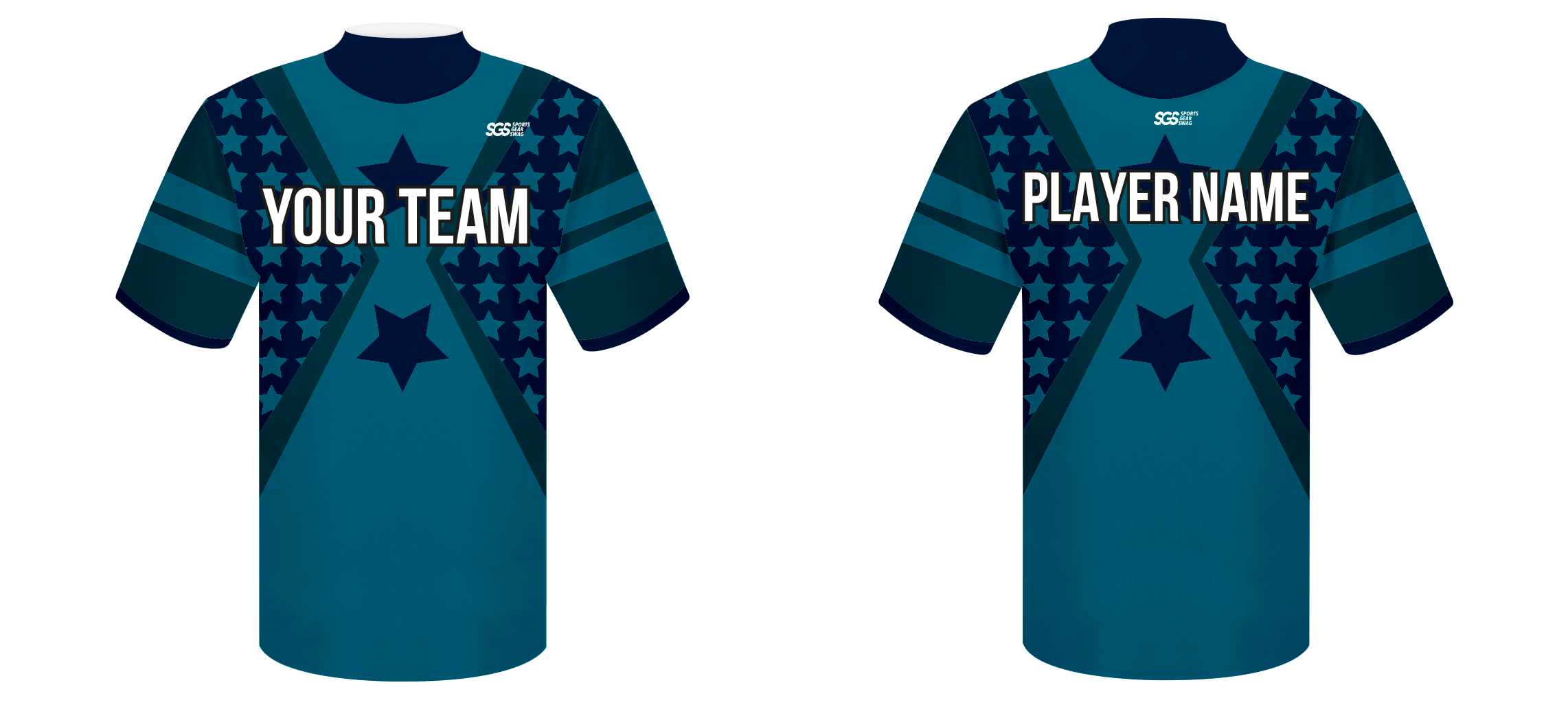 Custom multi blue stars adult youth unisex cheerleading short sleeve turtleneck jersey - Jersey