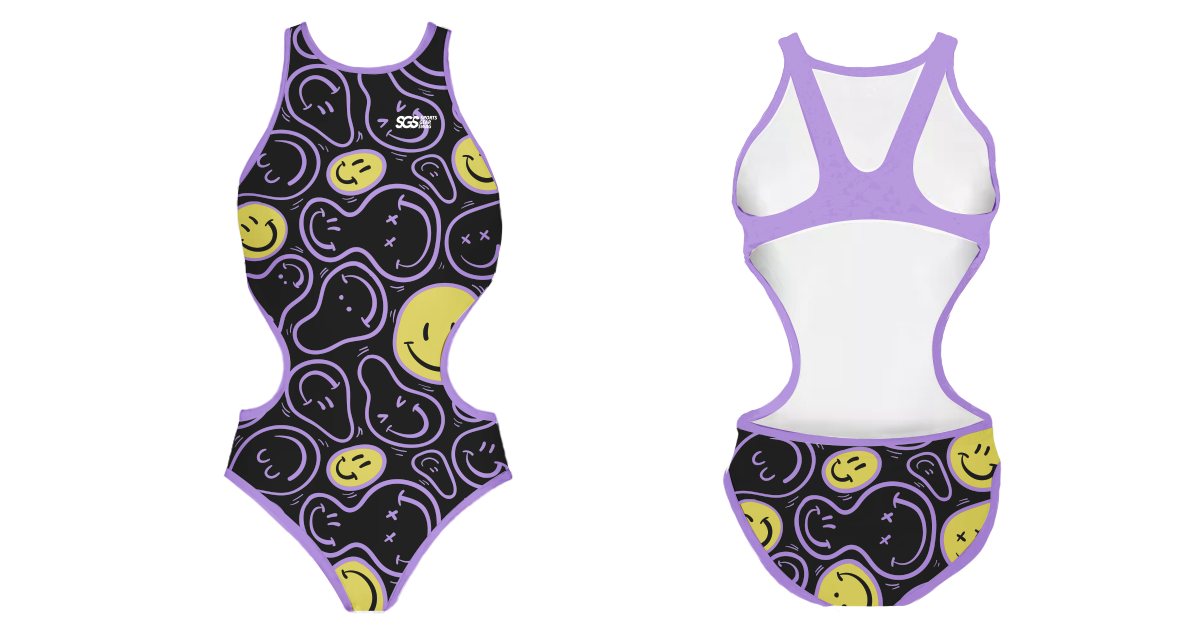 Custom youth open cut bathing suit smiley face - Swimming-bathing-suits
