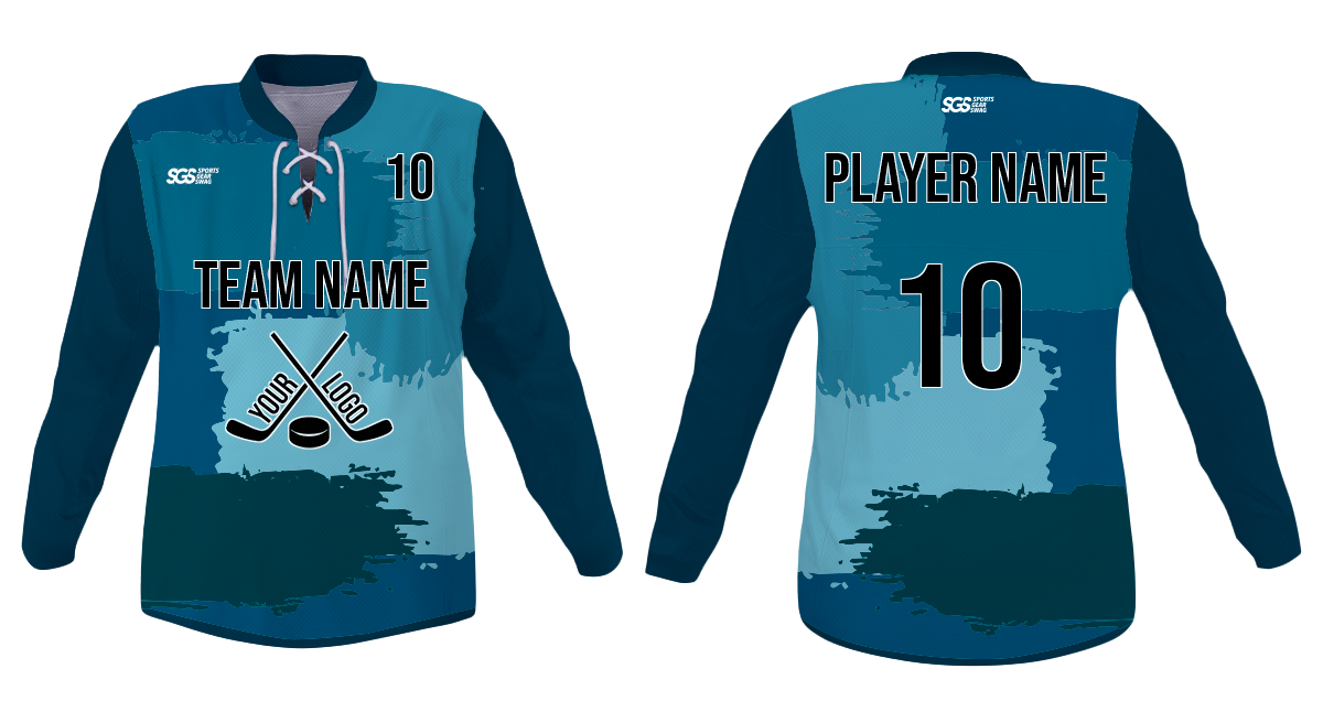 Custom blue distorted youth unisex hockey jersey laces - Jersey