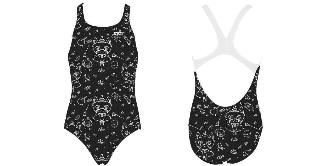 Custom youth standard bathing suit spooky purrfection - Swimming-bathing-suits
