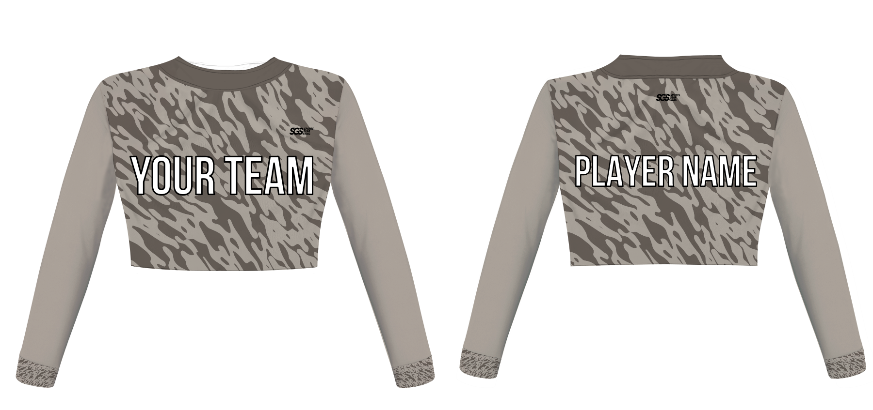 Custom brown camo cheerleading long sleeve crop top uniform - Jersey