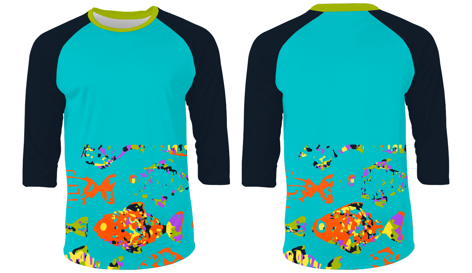 Custom fish print 3/4 sleeve adult youth unisex shirt - Shirt-3-4-sleeve