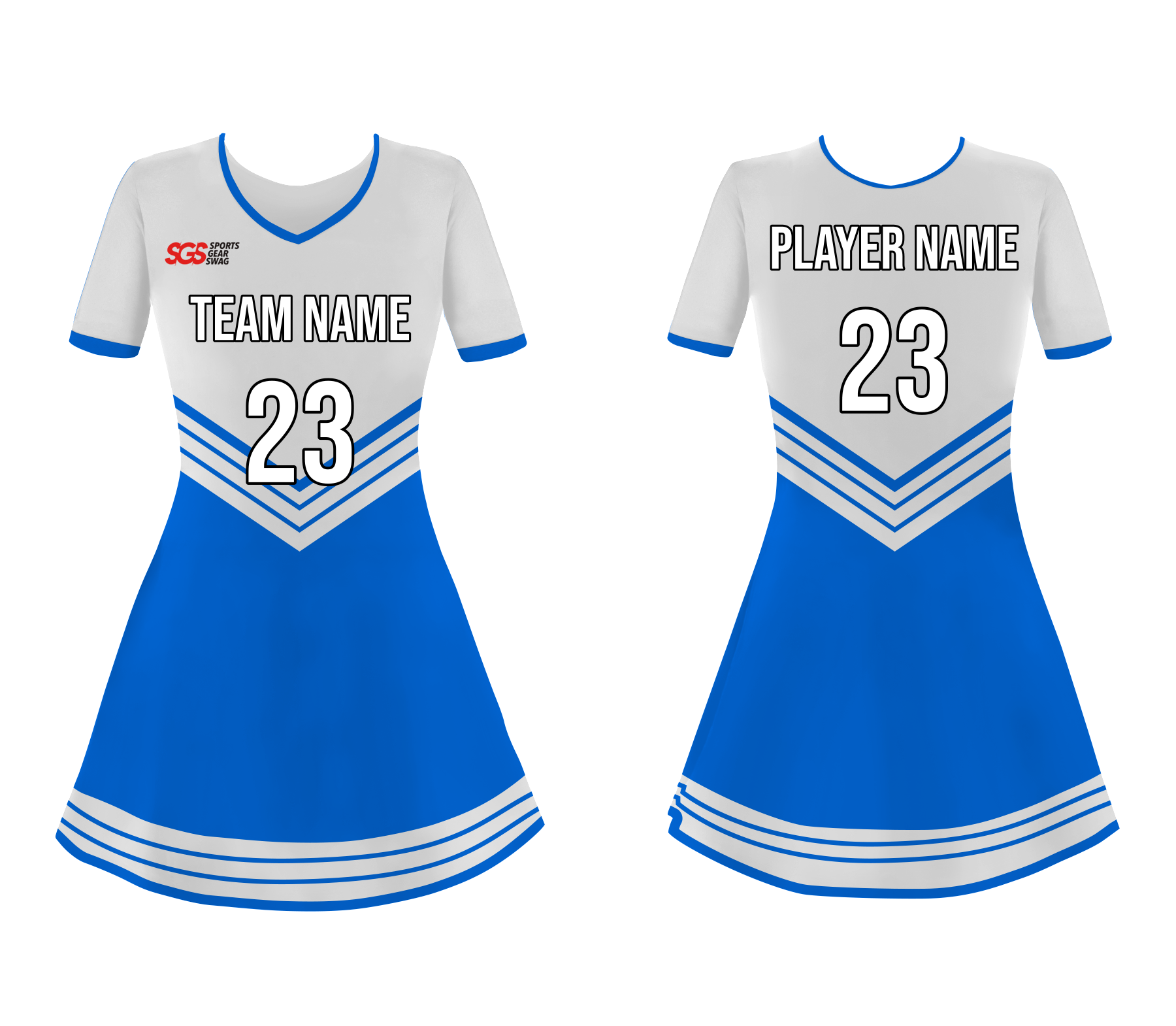 Custom elegant blue adult youth unisex cheerleading dresses short sleeve jersey - Cheerleading-dress