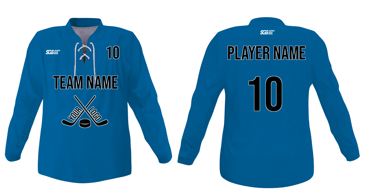 Custom solid blue adult youth unisex hockey jersey with laces - Jersey