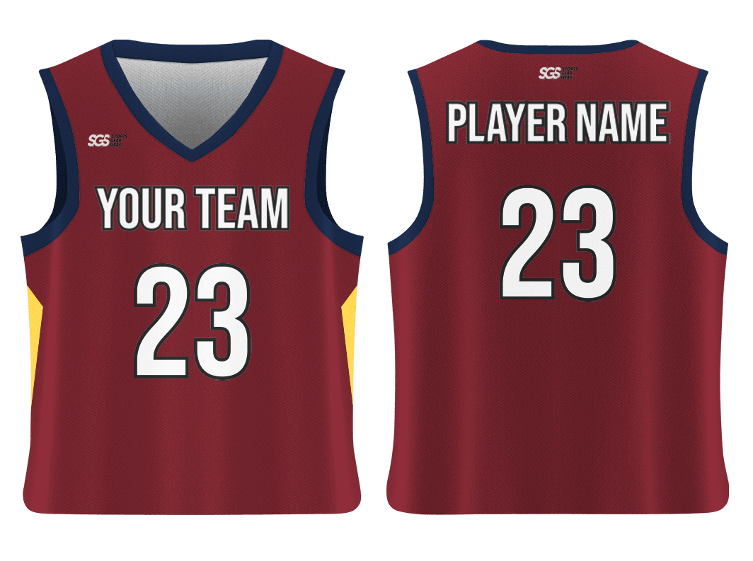 Custom maroon & yellow replica adult youth unisex basketball jersey - reversible uniform - Jersey