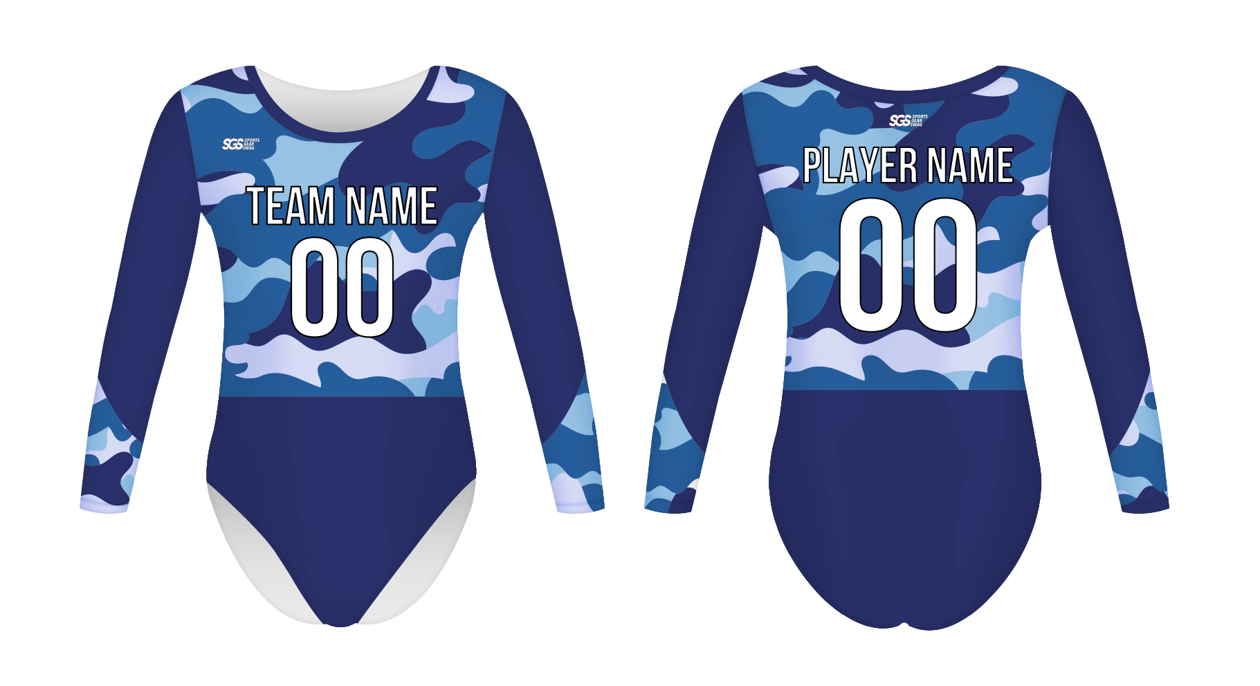 Custom women long sleeve one piece dance uniform authentic blue camouflage - Dance-jerseys