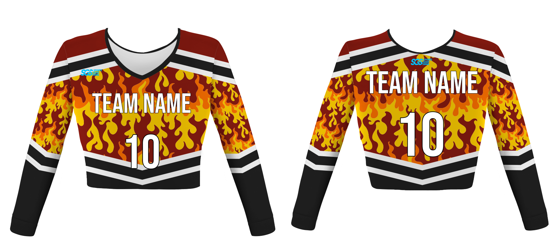 Custom fire camo youth adult unisex cheerleading long sleeve crop top jersey - Jersey