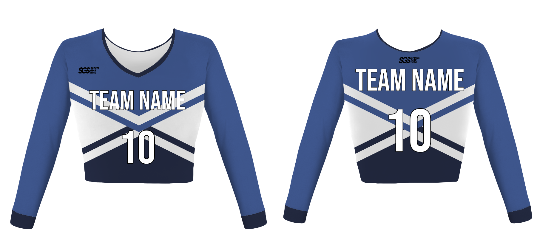 Custom classic blue stripes youth adult unisex cheerleading long sleeve crop top jersey - Jersey