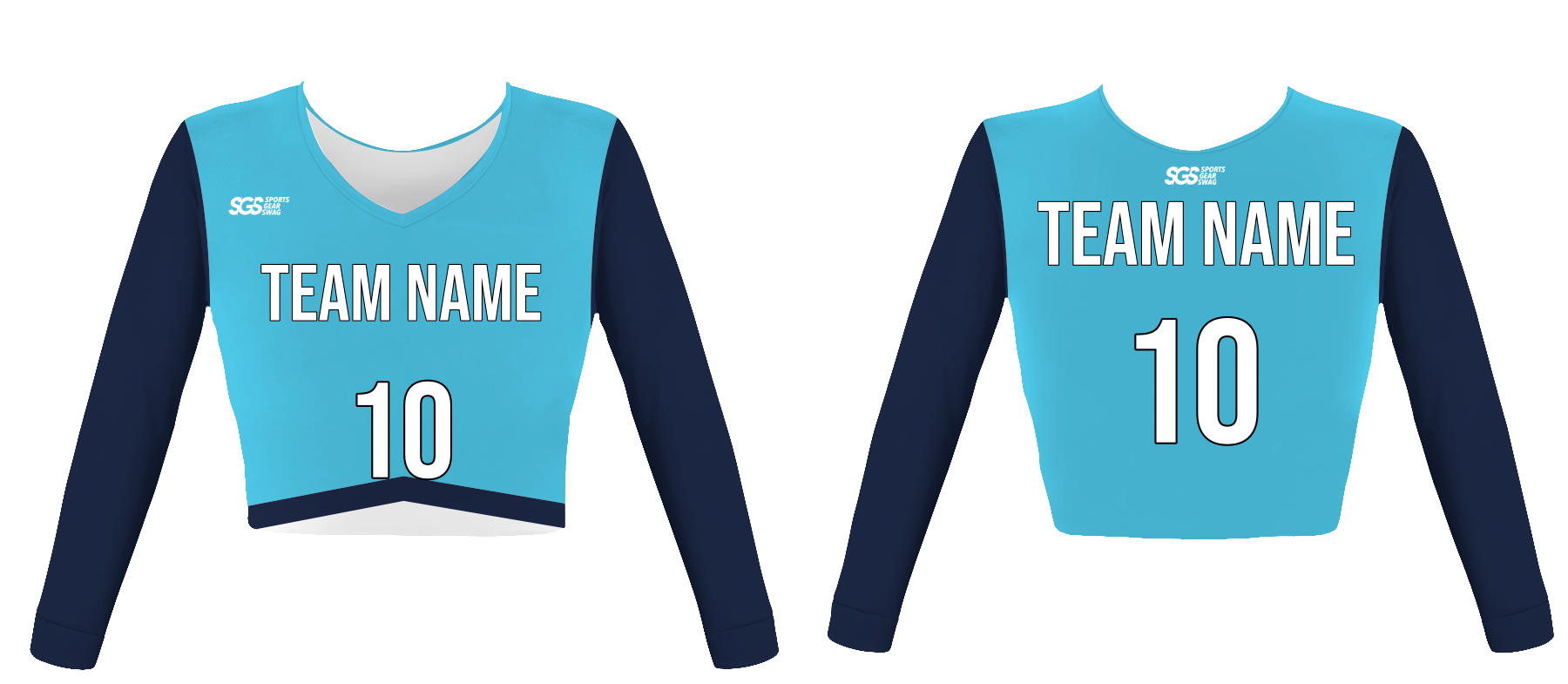 Custom blue frost youth adult unisex cheerleading long sleeve crop top jersey - Jersey