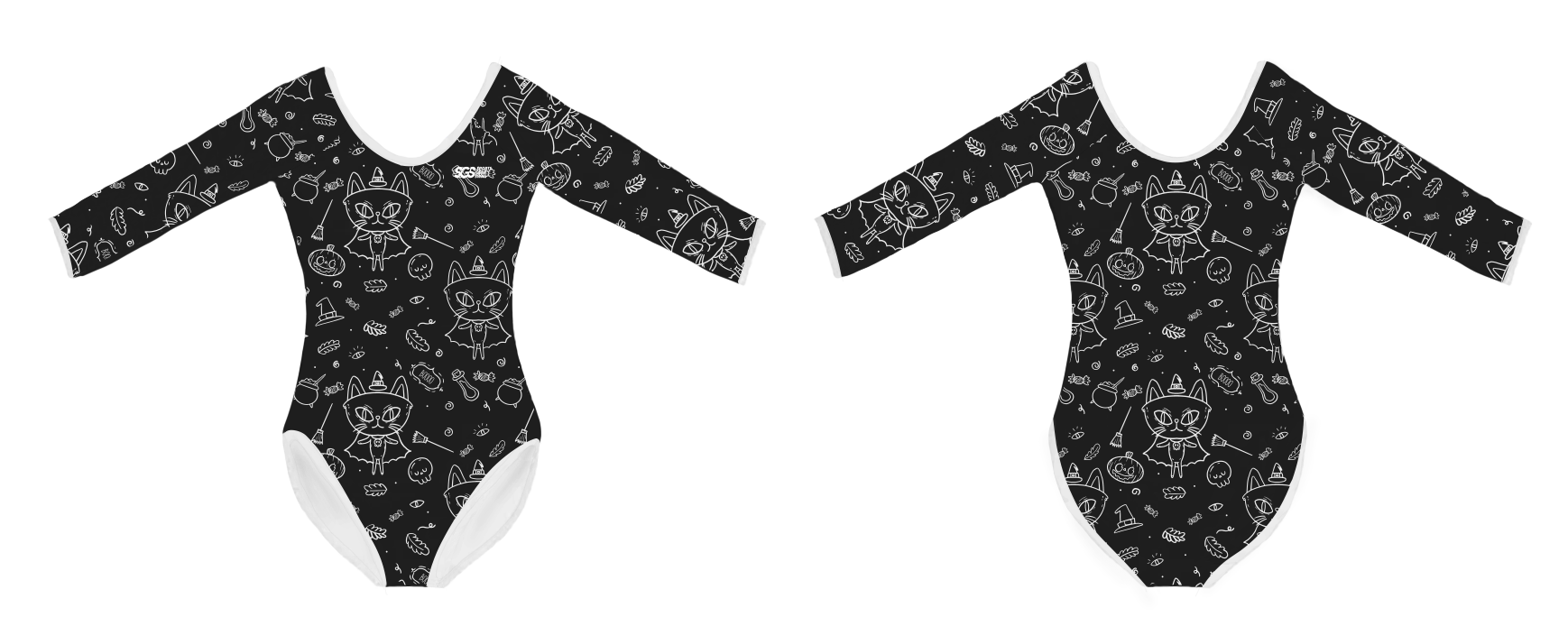 Custom youth long sleeve bathing suits spooky purrfection - Swimming-bathing-suits
