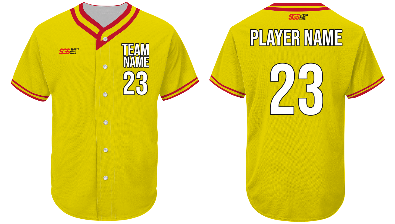Custom red line yellow adult youth unisex full buttons baseball jersey - Jersey