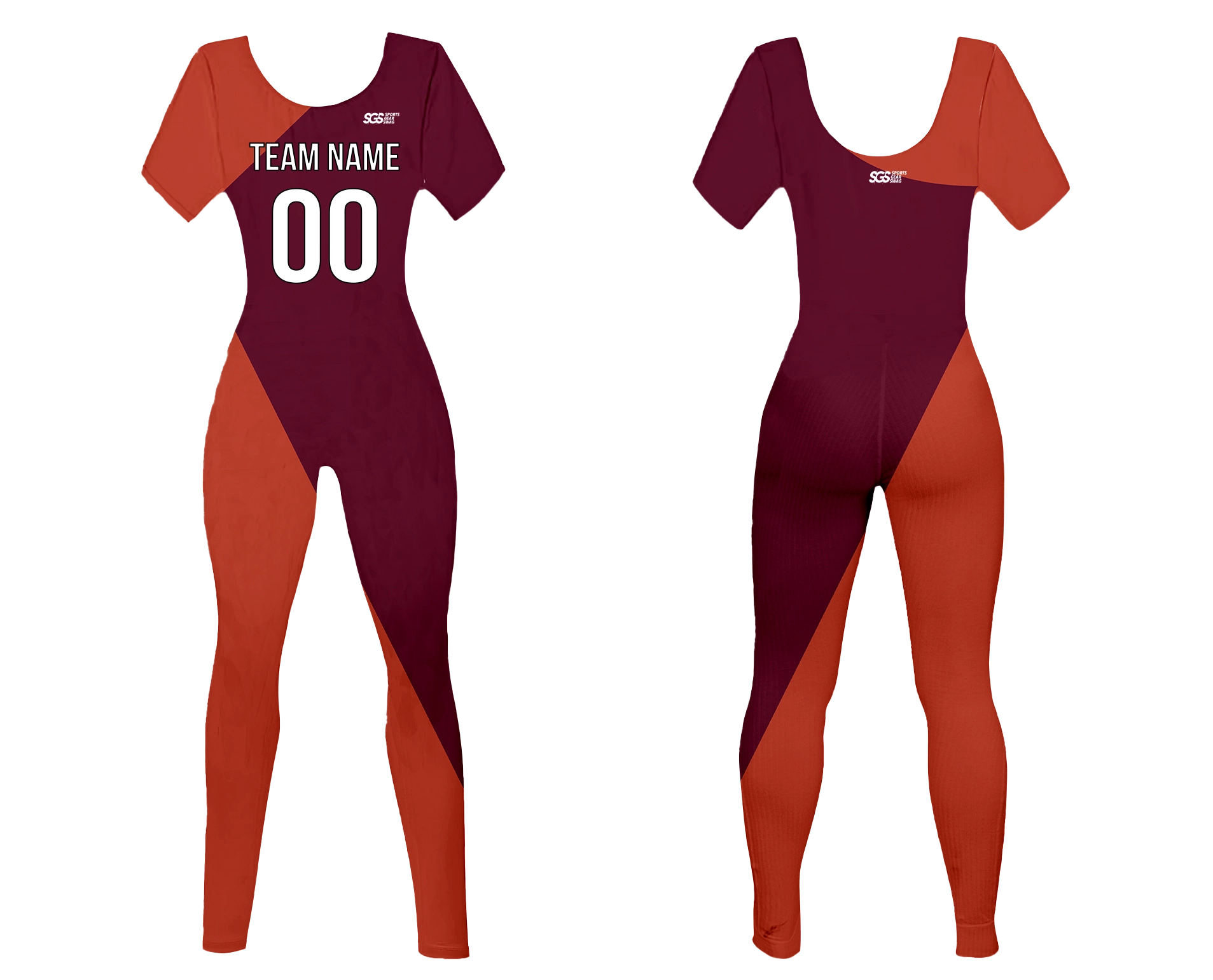Custom women short sleeve dance bodysuit vermilion radiance - Dance-bodysuits