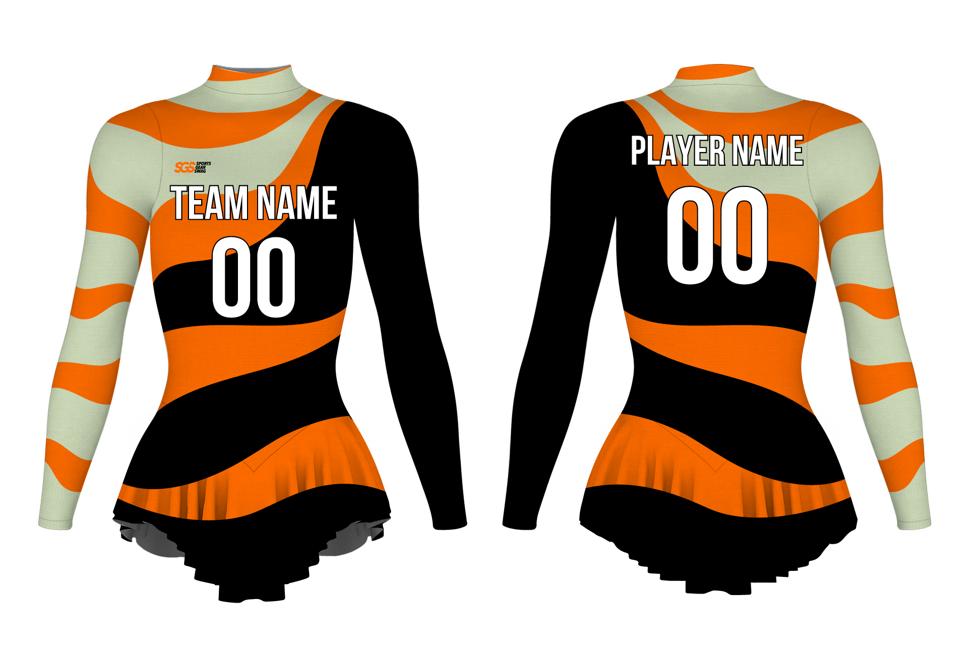 Custom figure skating long sleeve one piece uniform tiger stripe twirl adult youth pleated skirt - Figure-skating-one-piece-uniforms