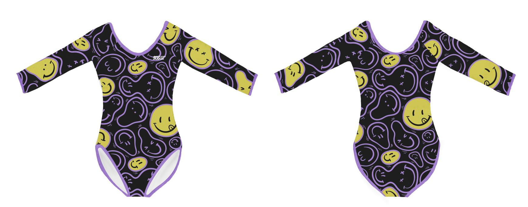 Custom youth long sleeve bathing suit smiley face - Swimming-bathing-suits
