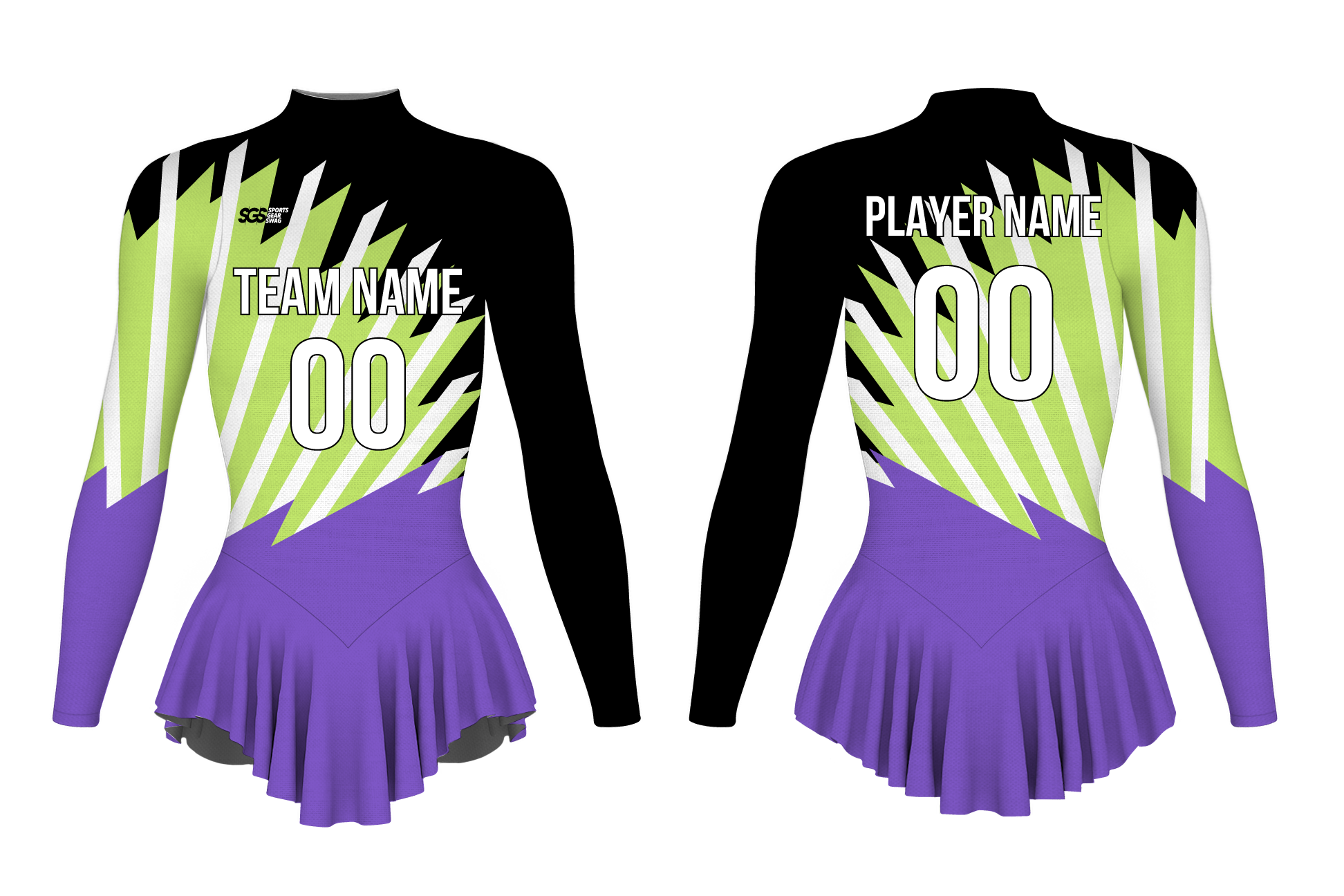 Custom figure skating long sleeve one piece uniform midnight violet stripes adult youth pleated skirt - Figure-skating-one-piece-uniforms