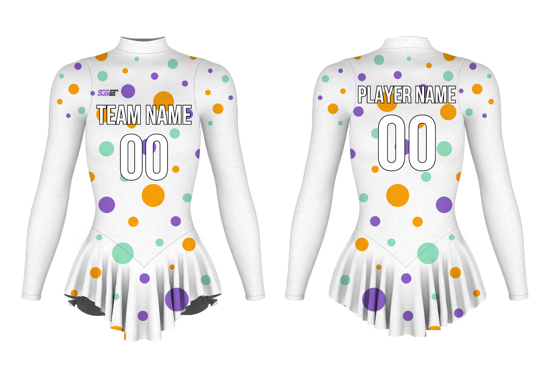 Custom figure skating long sleeve one piece uniform festival dot glide adult youth pleated skirt - Figure-skating-one-piece-uniforms
