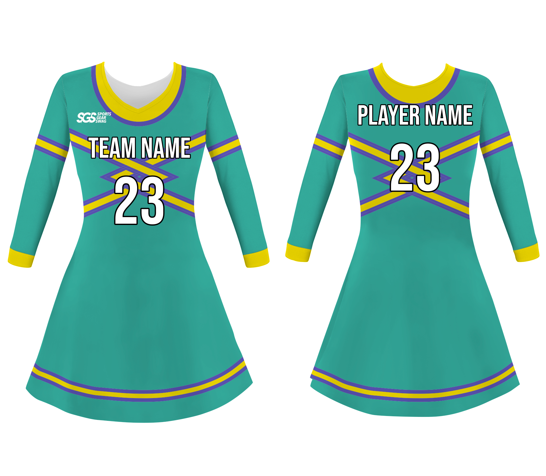 Custom v-shape adult youth unisex cheerleading dresses long sleeve jersey - Cheerleading-dress