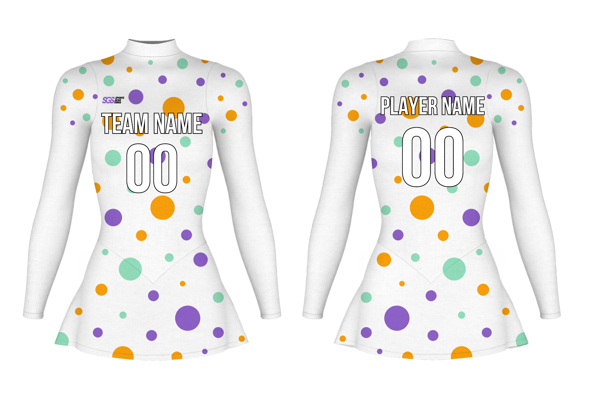 Custom figure skating long sleeve one piece uniform festival dot glide adult youth plain skirt - Figure-skating-one-piece-uniforms