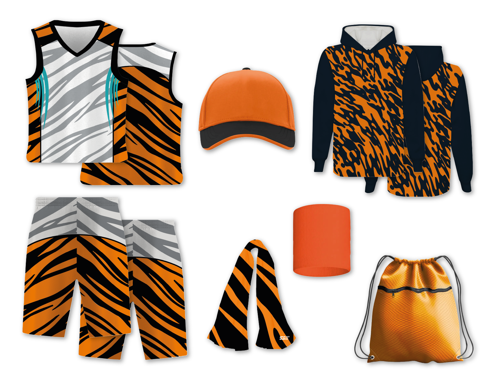 Custom tiger animal adult youth unisex basketball jersey - reversible uniform - Jersey
