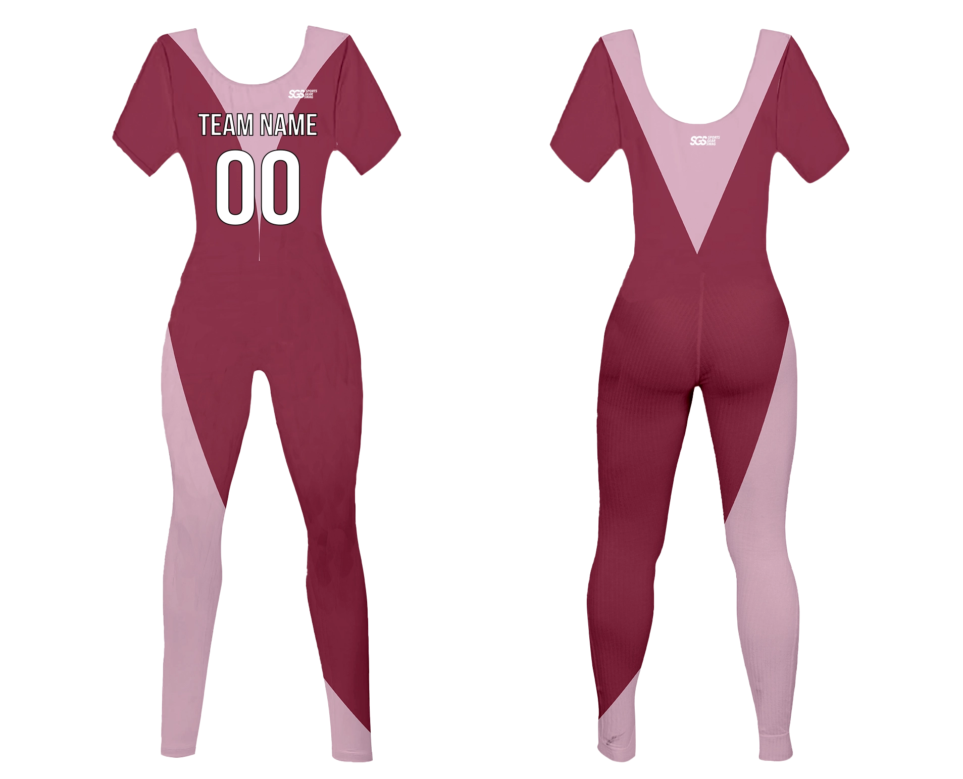 Custom women short sleeve dance bodysuit blush & scarlet - Dance-bodysuits