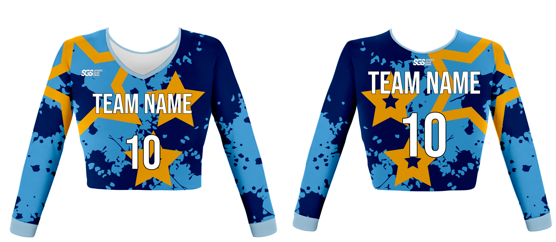 Custom yellow starlight youth adult unisex cheerleading long sleeve crop top jersey - Jersey