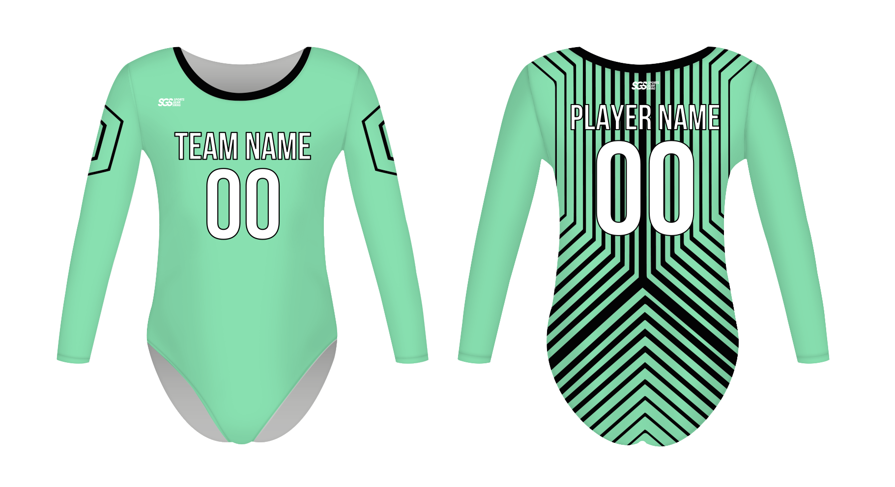 Custom women long sleeve one piece dance uniform cool toned green - Dance-jerseys