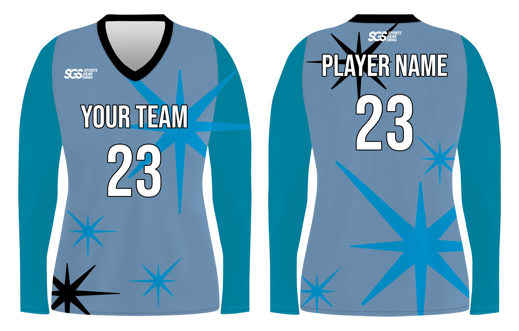 Custom sparkling stars adult youth unisex volleyball long sleeve jersey - Jersey