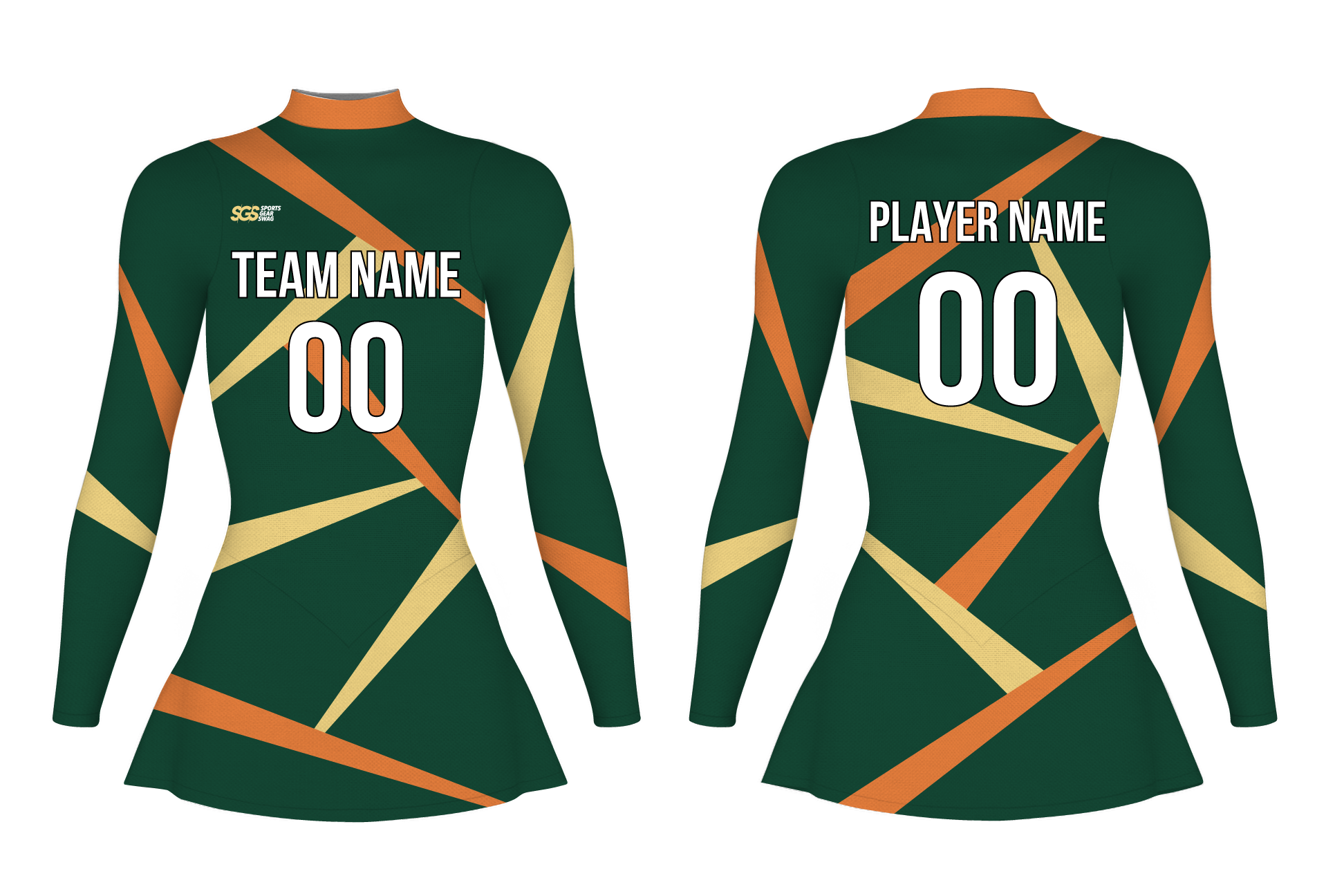 Custom figure skating long sleeve one piece uniform deep green ember adult youth plain skirt - Figure-skating-one-piece-uniforms