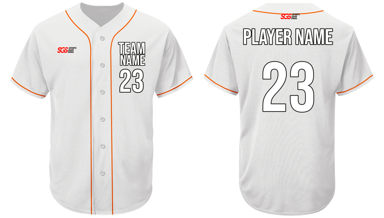 Custom white orange mesh authentic  adult youth unisex full buttons baseball jersey - Jersey