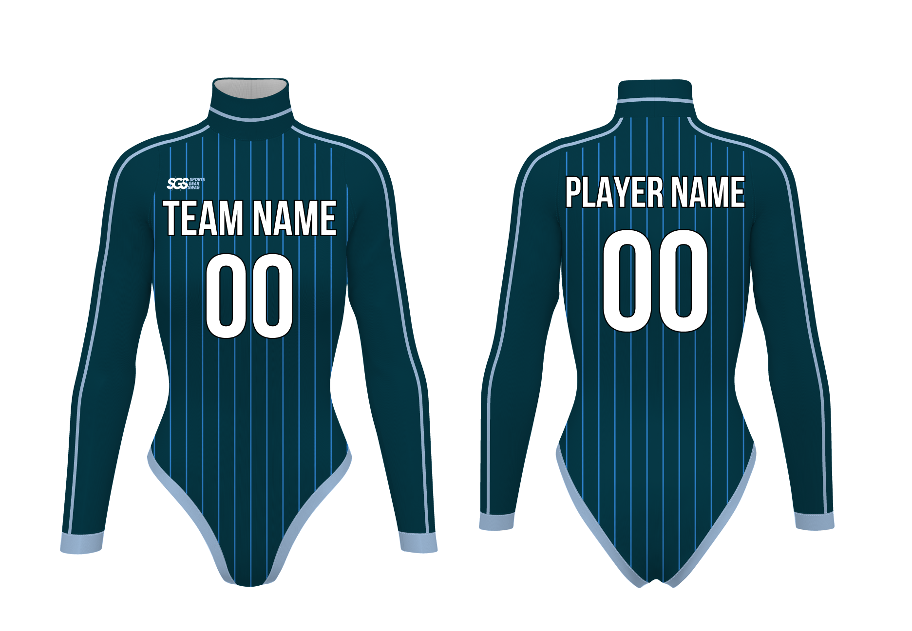 Custom cheerleading bodysuit adult youth teal dash - Cheerleading-bodysuits