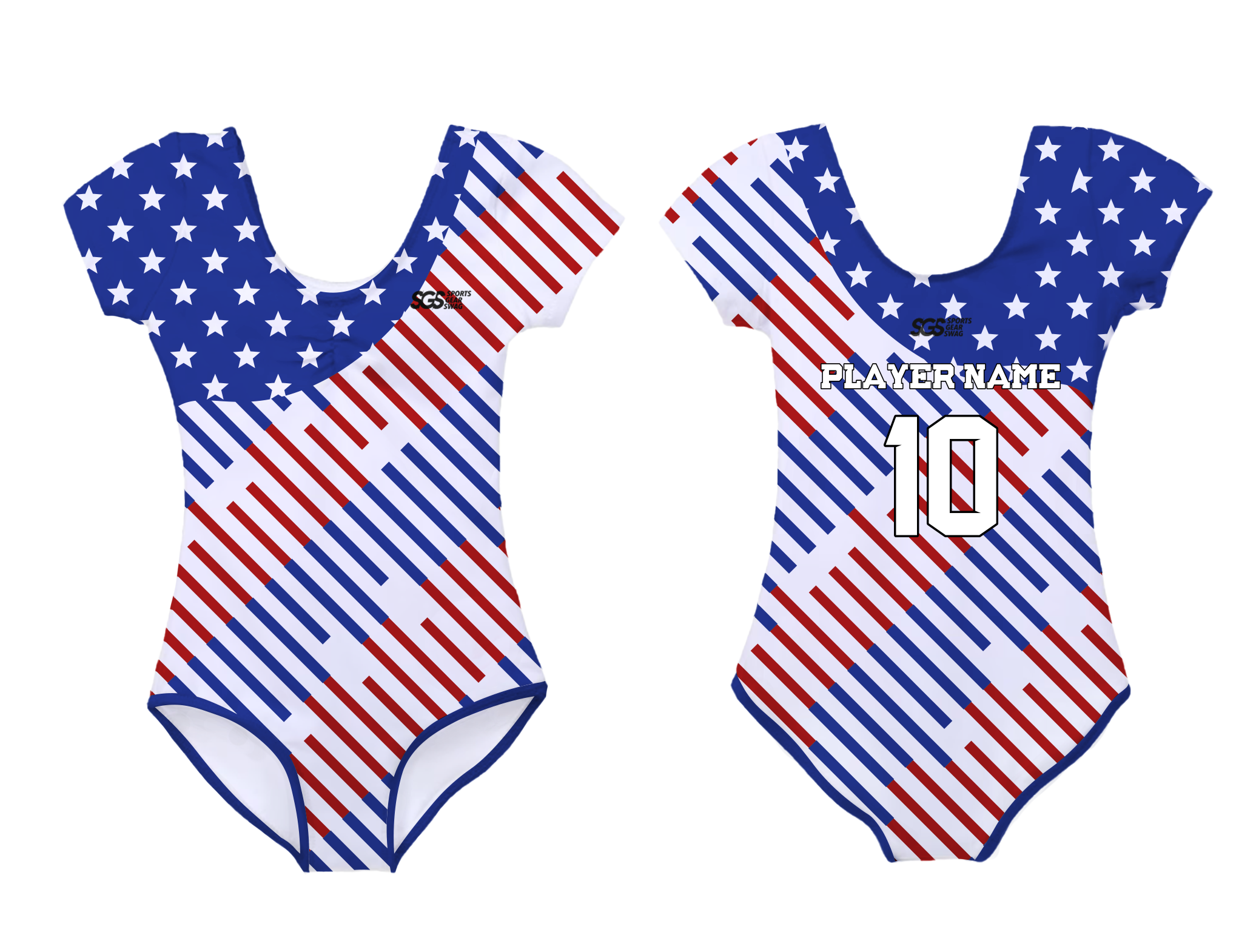 Custom short sleeve  gymnastic uniform adult youth patriotic stripes - Gymnastics-uniforms