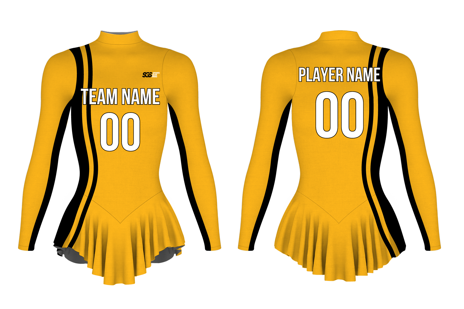 Custom figure skating long sleeve one piece uniform sunny gleam adult youth pleated skirt - Figure-skating-one-piece-uniforms