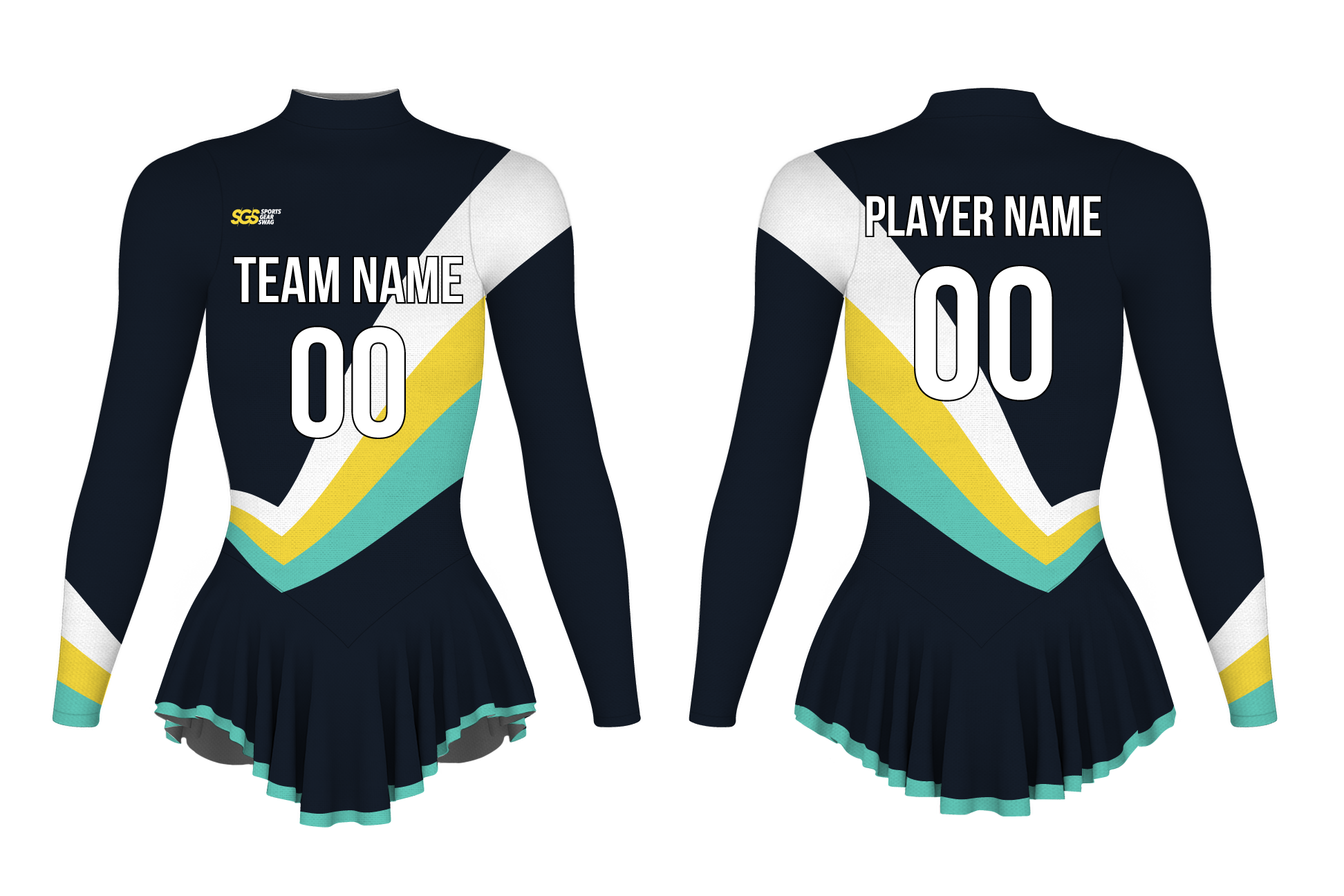 Custom figure skating long sleeve one piece uniform blizzard bliss adult youth pleated skirt - Figure-skating-one-piece-uniforms