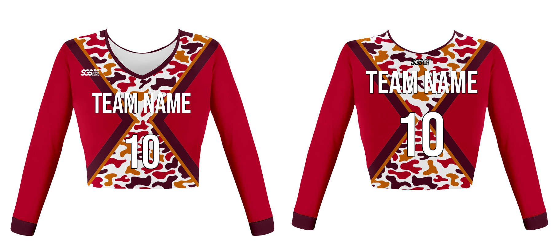 Custom scarlet saffron camo cheerleading uniform - Jersey