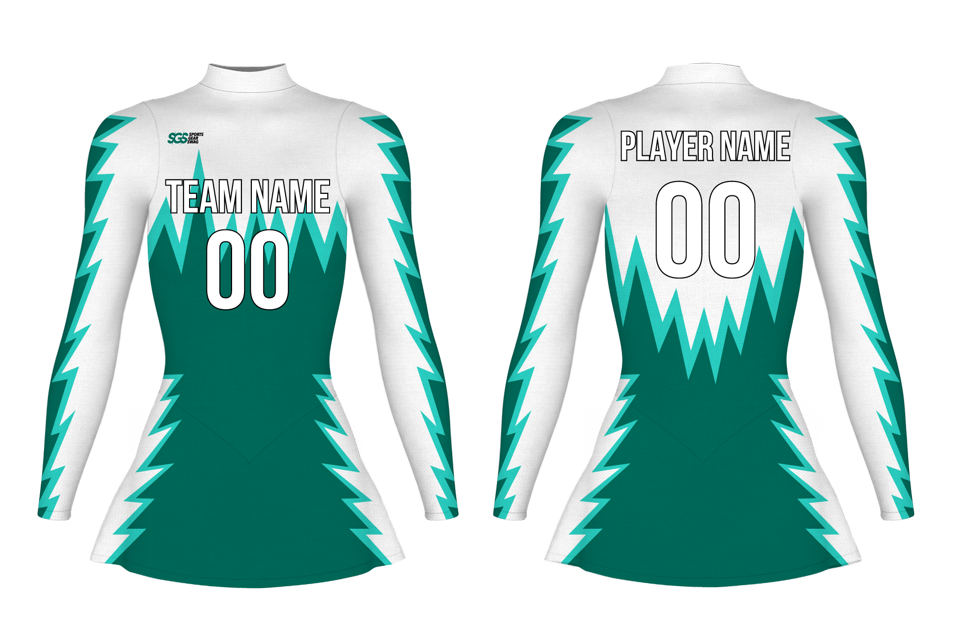 Custom figure skating long sleeve one piece uniform green flash adult youth plain skirt - Figure-skating-one-piece-uniforms