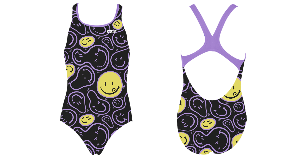 Custom youth standard bathing suit smiley face - Swimming-bathing-suits