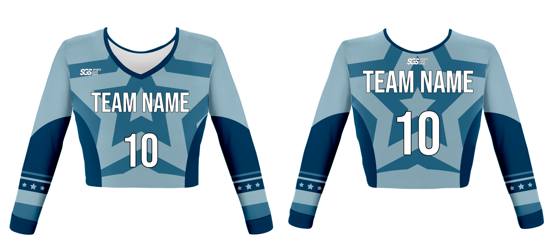 Custom electric blue superstar youth adult unisex cheerleading long sleeve crop top jersey - Jersey