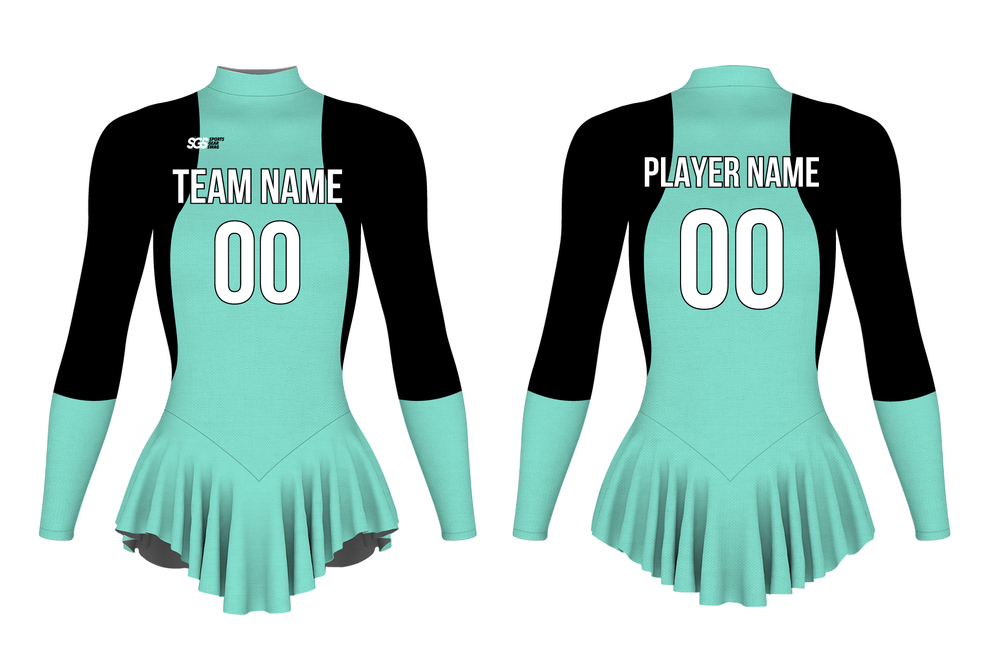 Custom figure skating long sleeve one piece uniform icy trim adult youth pleated skirt - Figure-skating-one-piece-uniforms