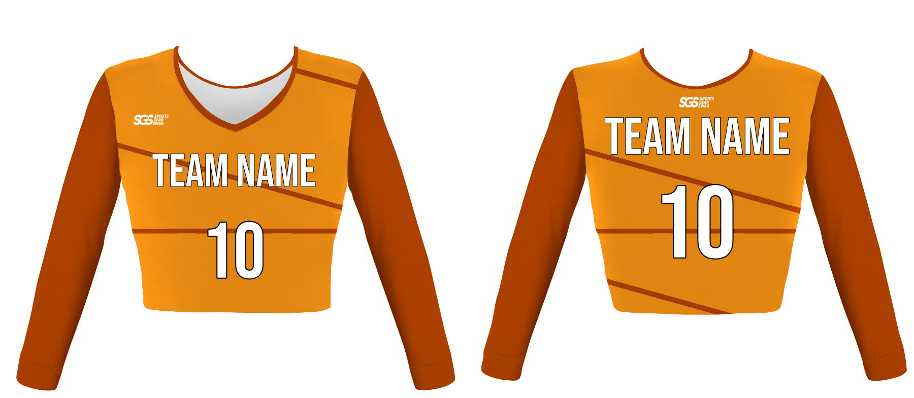 Custom burnt solid orange youth adult unisex cheerleading long sleeve crop top jersey - Jersey